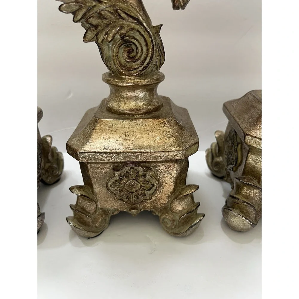 Antique-Style Candle Holders Gold-Gilt Horse Head Bust Pedestal Base Set Of 3